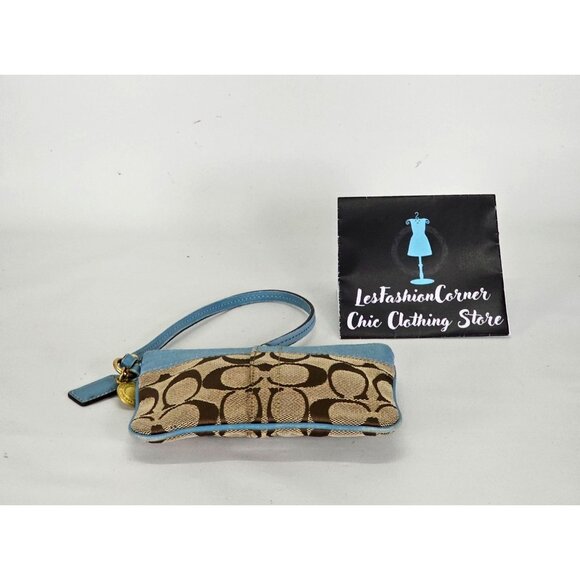 Coach Signature Wristlet Blue & Beige Leather Canvas Monogram Design 134B - Picture 8 of 14